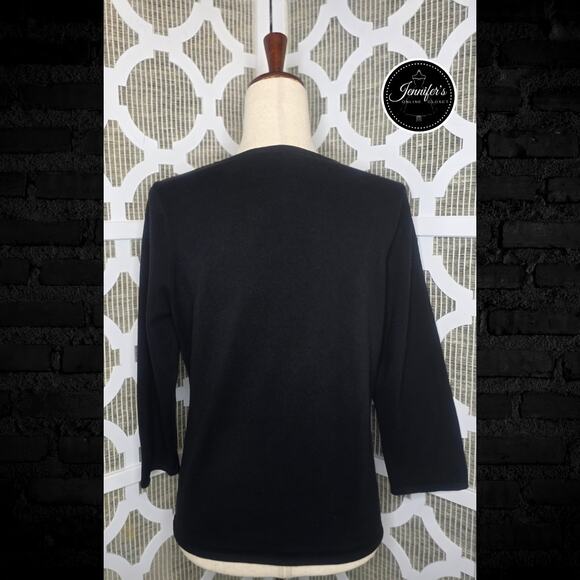 Axcess (Liz Claiborne) Black Front Button Keyhole 3/4 Sleeve Sweater Size Large - Picture 5 of 8